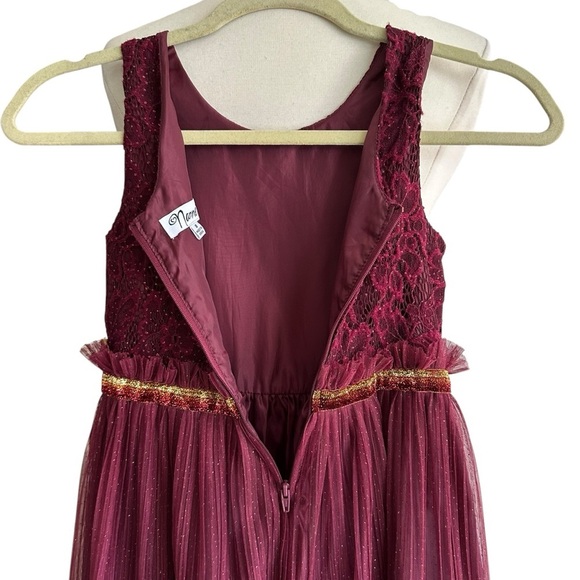 NANETTE Tulle and Lace Sparkly Burgundy Party Dress Flower Girl Princess Size 8 - Picture 8 of 14